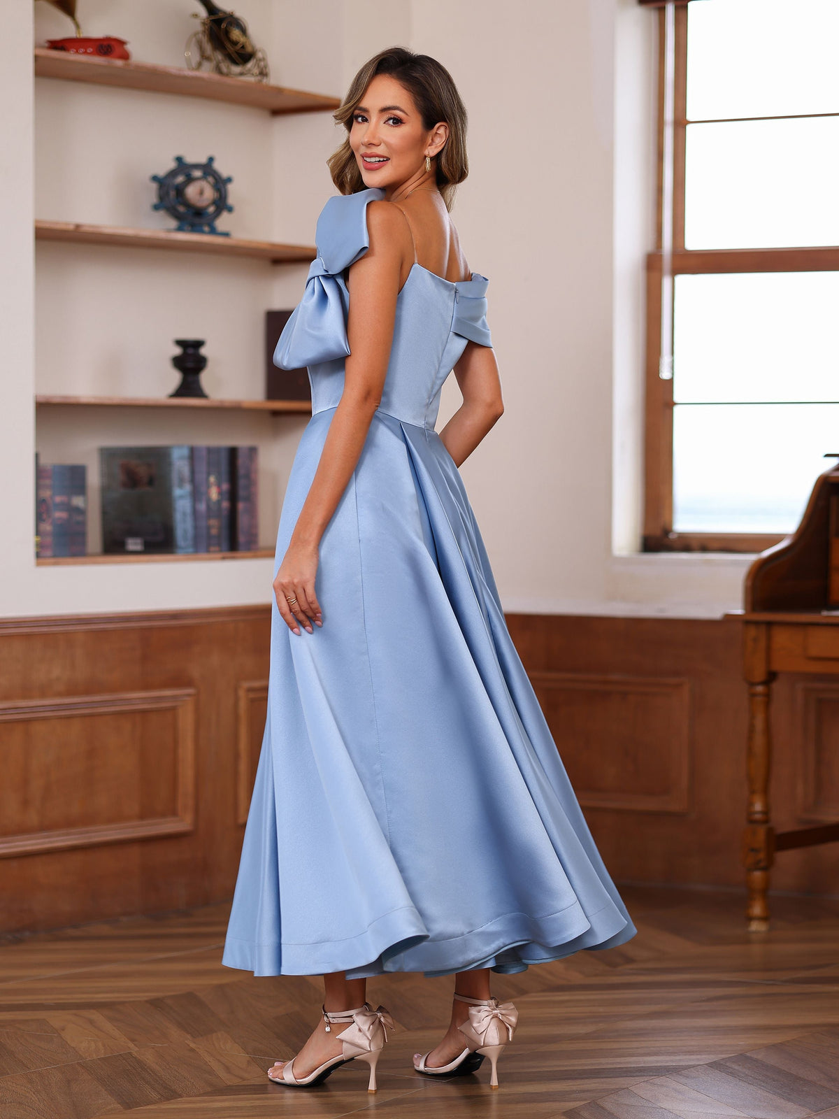 Unique Off the Shoulder A Line Sleeveless Mother of the Bride Dress with Bowknot Ankle Length