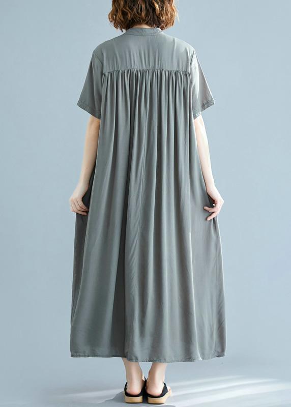 Unique Stand Collar Summer Outfit Work Outfits Army Green A Line Dresses