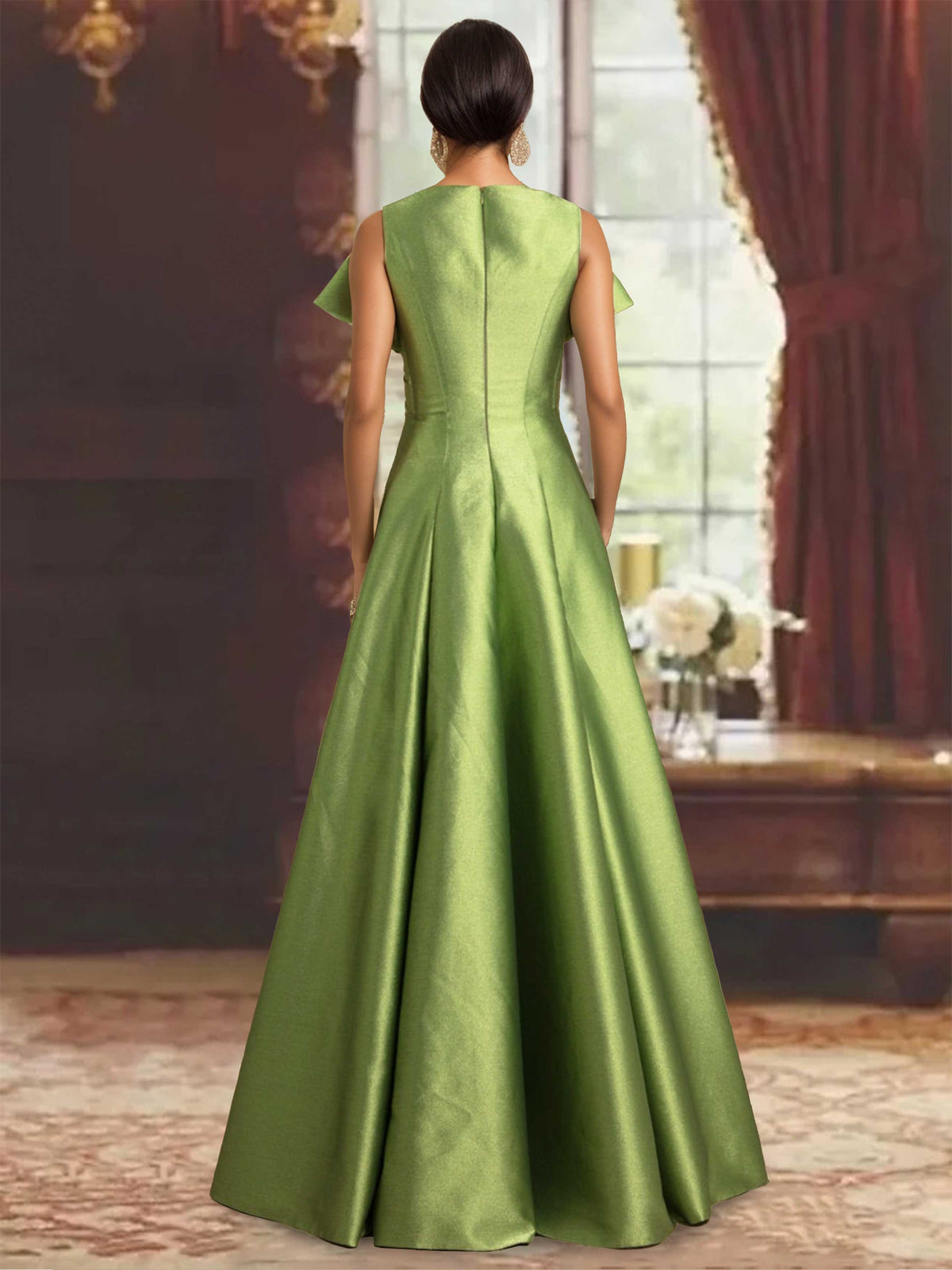 Unique V Neck Sleeveless A Line Mother Of The Bride Dress with Ruffles