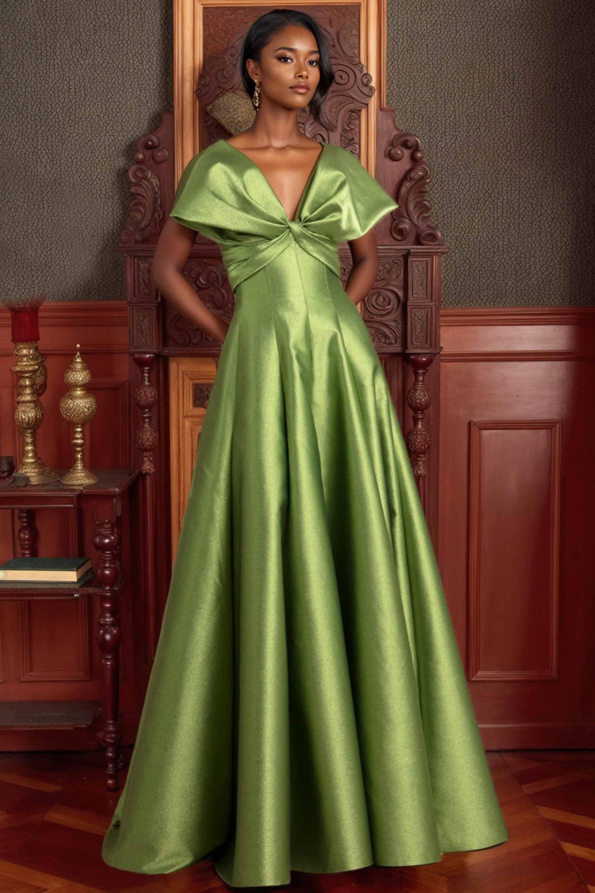 Unique V Neck Sleeveless A Line Mother Of The Bride Dress with Ruffles