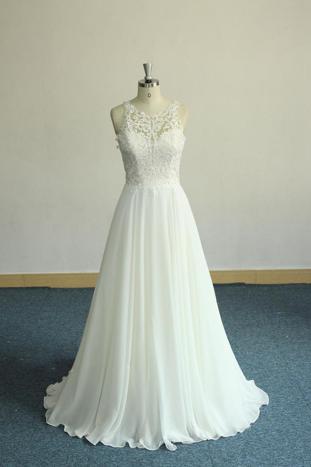 Unique White Jewel Sleeveless Wedding Dress | Appliques Chiffon Bridal Gowns