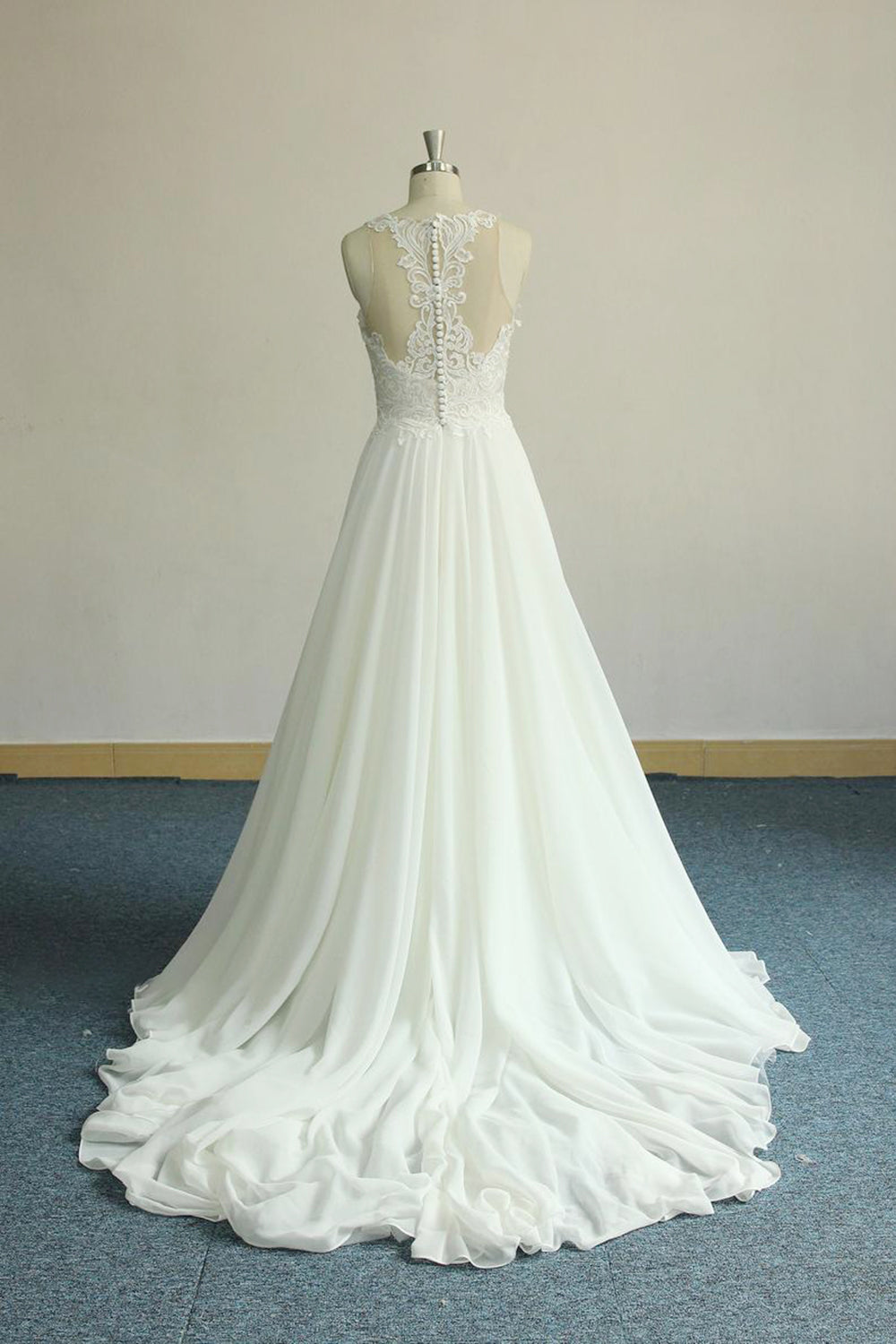 Unique White Jewel Sleeveless Wedding Dress | Appliques Chiffon Bridal Gowns