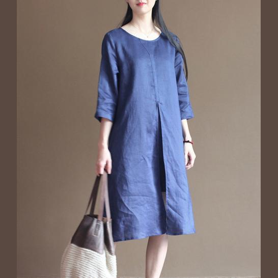 Unique Blue half sleeve linen sundress casual shift dresses