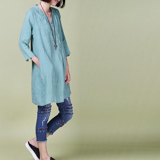 Unique half sleeve sundress linen shift dress blue