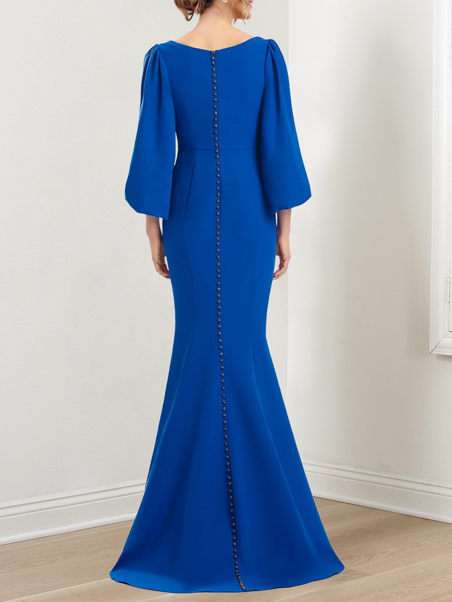 V Neck 3/4 Sleeve Trumpet Mermaid Mother of the Bride Dress with Ruffles