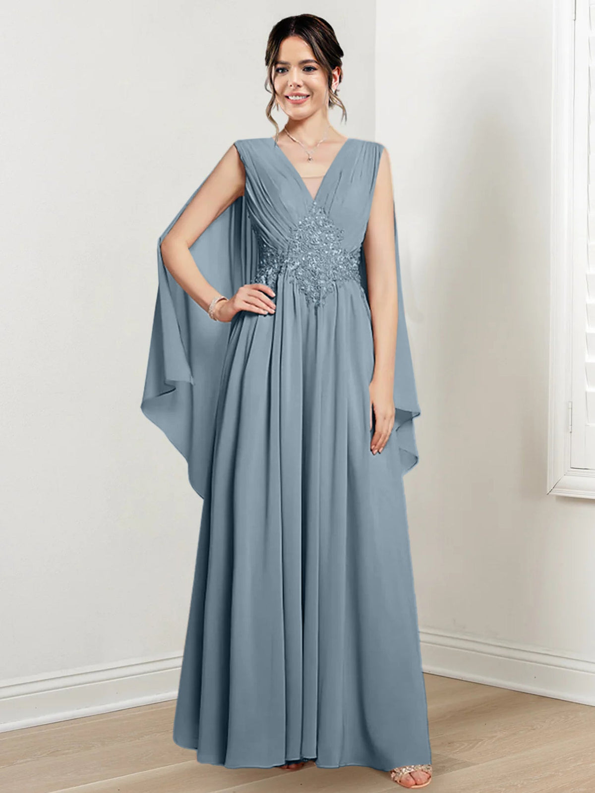V Neck A Line Long Dress for the Mother of the Bride