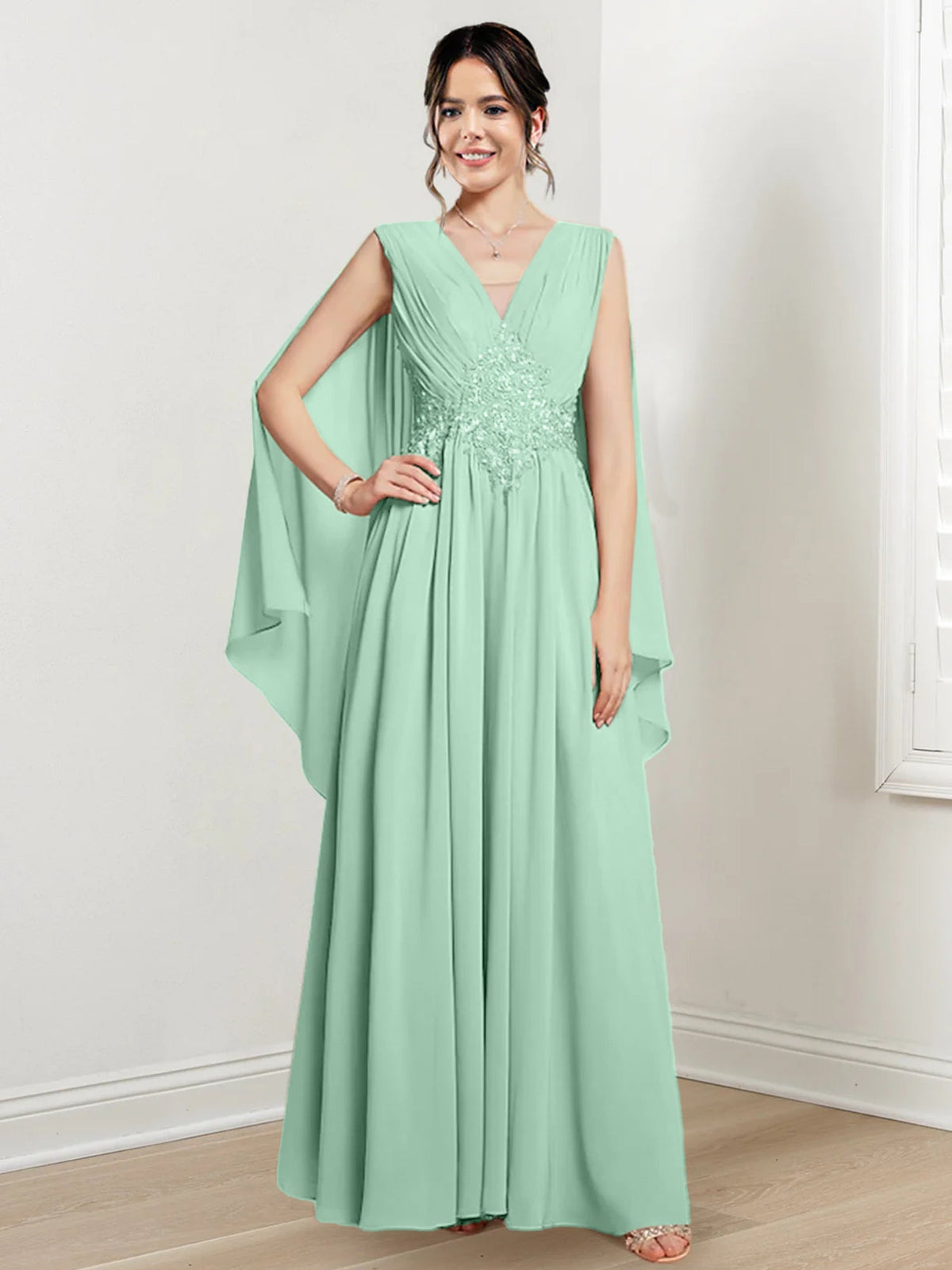 V Neck A Line Long Dress for the Mother of the Bride