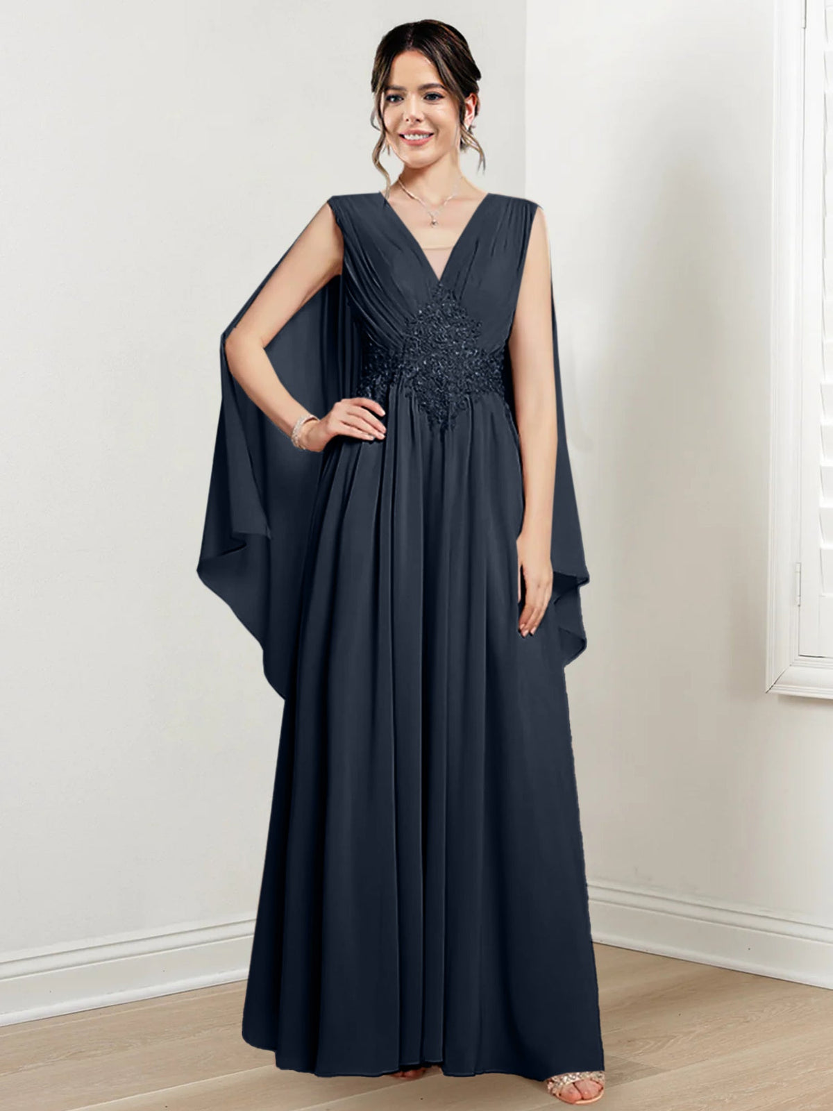 V Neck A Line Long Dress for the Mother of the Bride