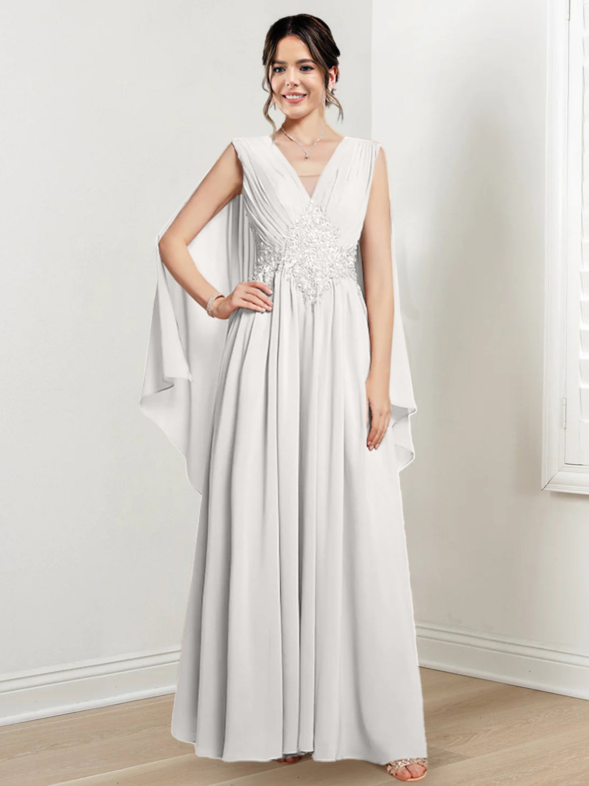 V Neck A Line Long Dress for the Mother of the Bride