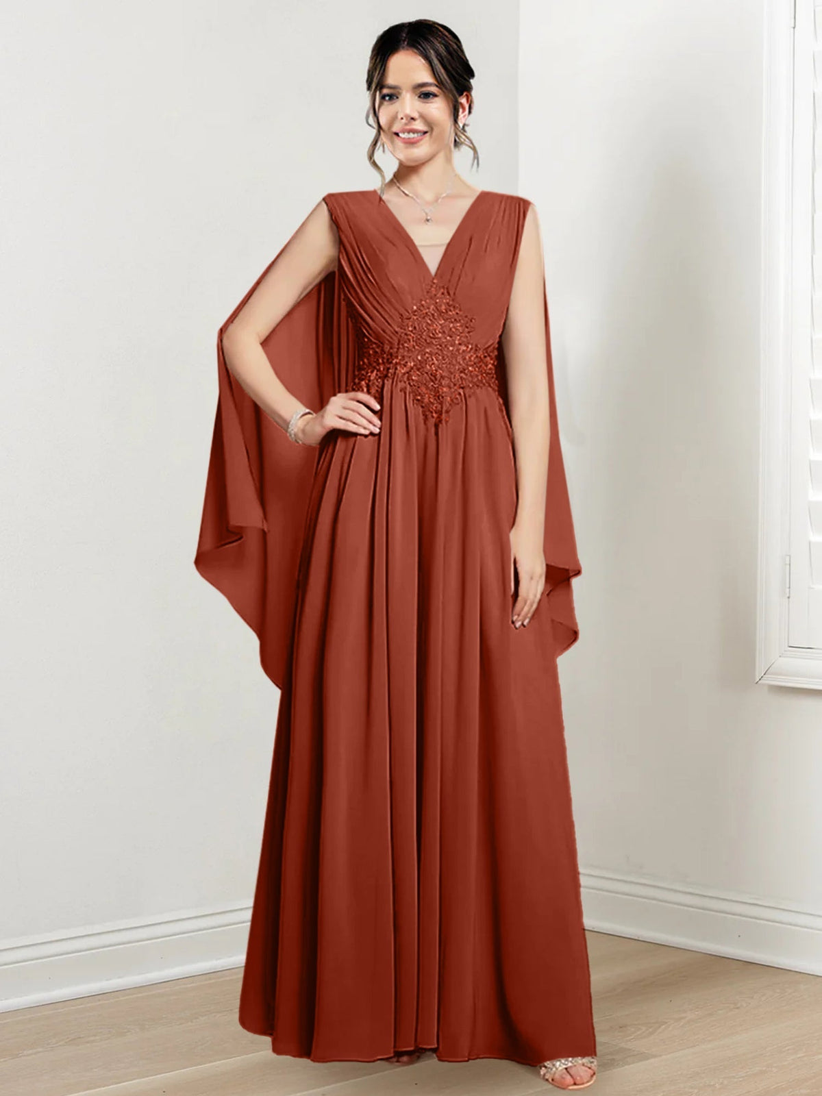 V Neck A Line Long Dress for the Mother of the Bride