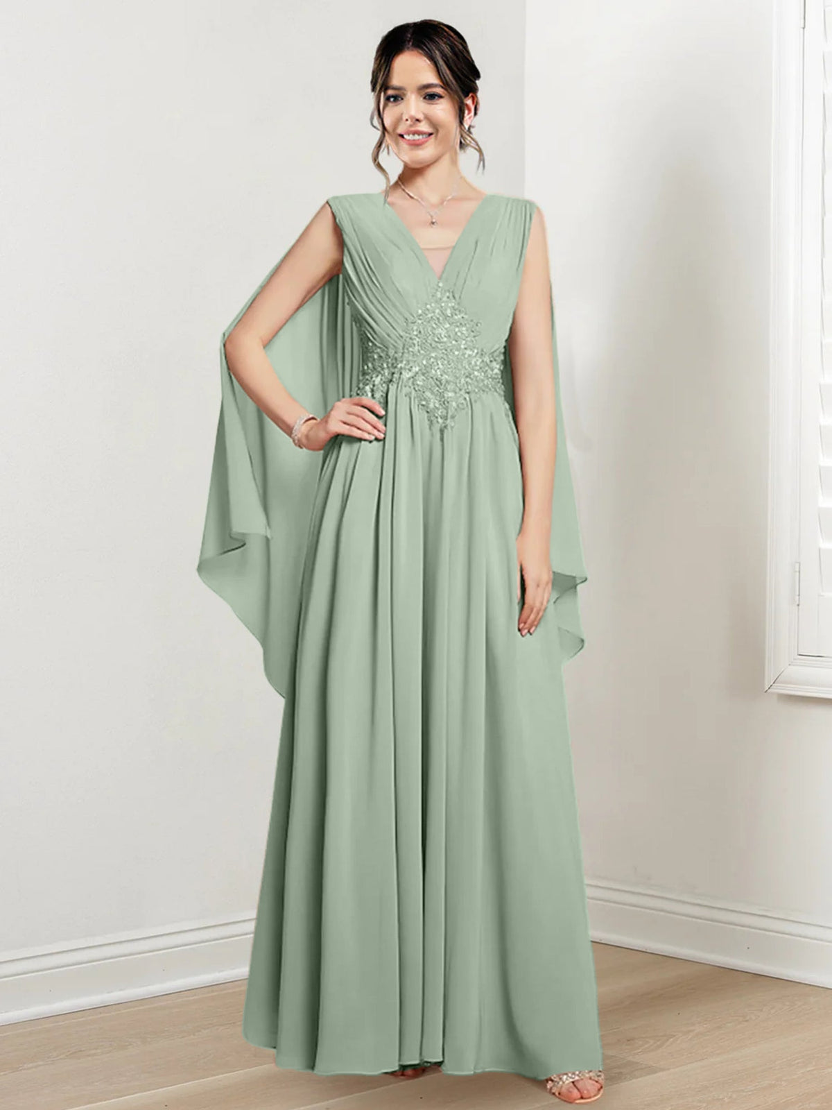 V Neck A Line Long Dress for the Mother of the Bride