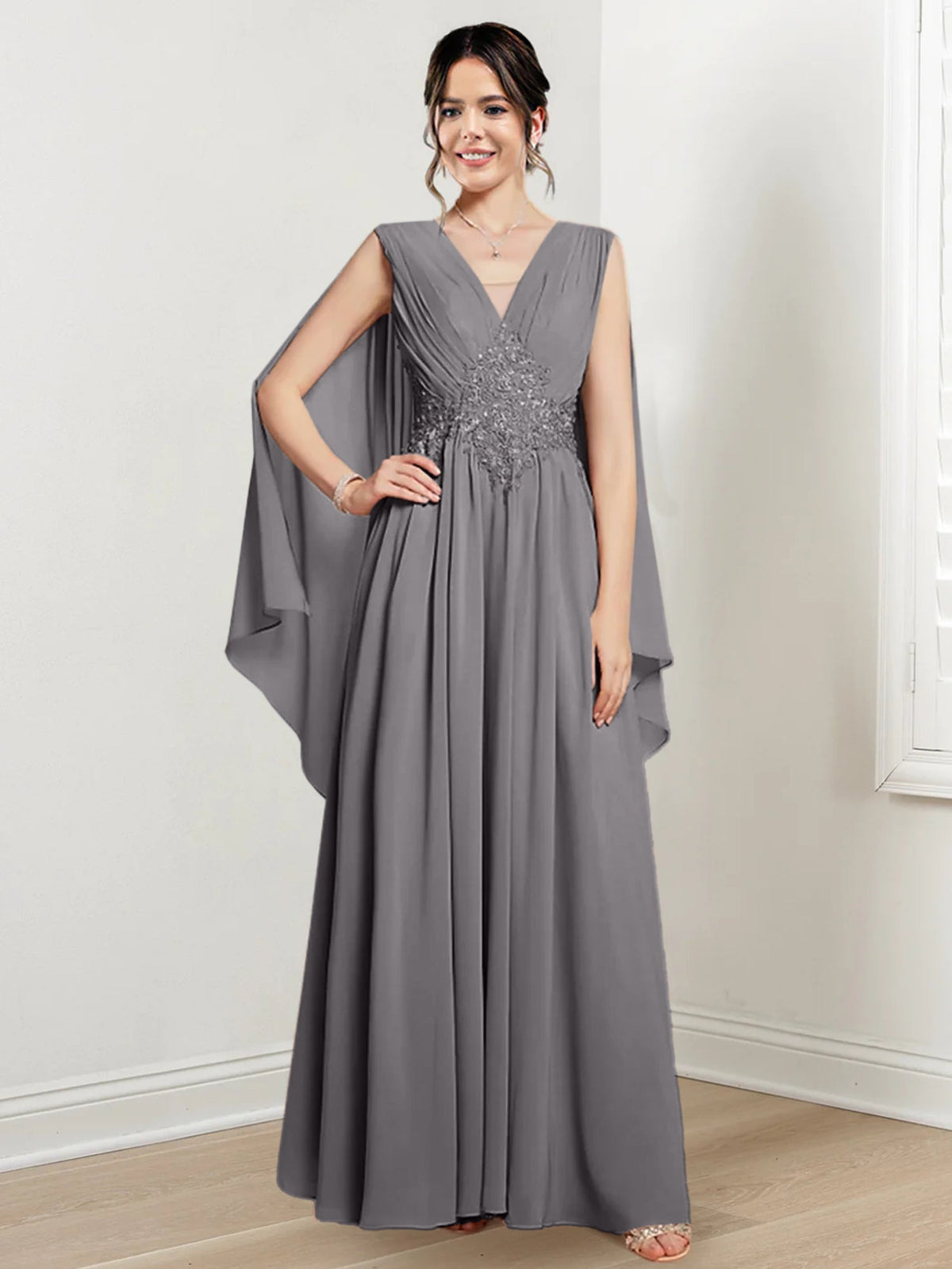 V Neck A Line Long Dress for the Mother of the Bride