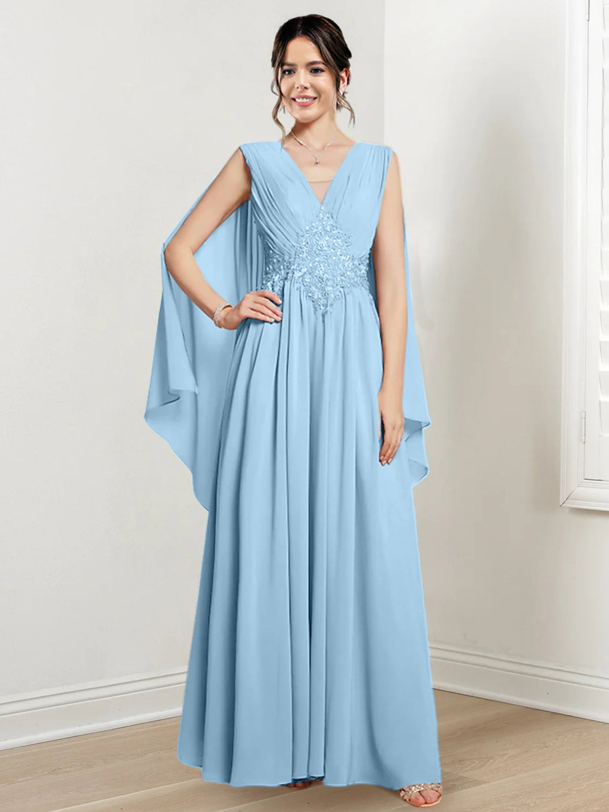 V Neck A Line Long Dress for the Mother of the Bride