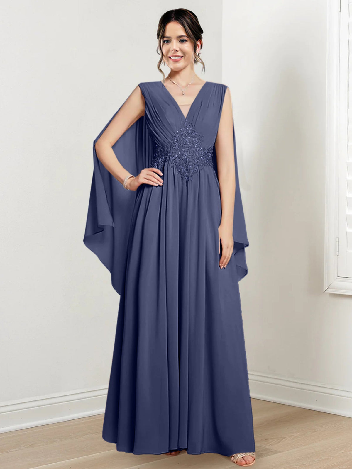 V Neck A Line Long Dress for the Mother of the Bride