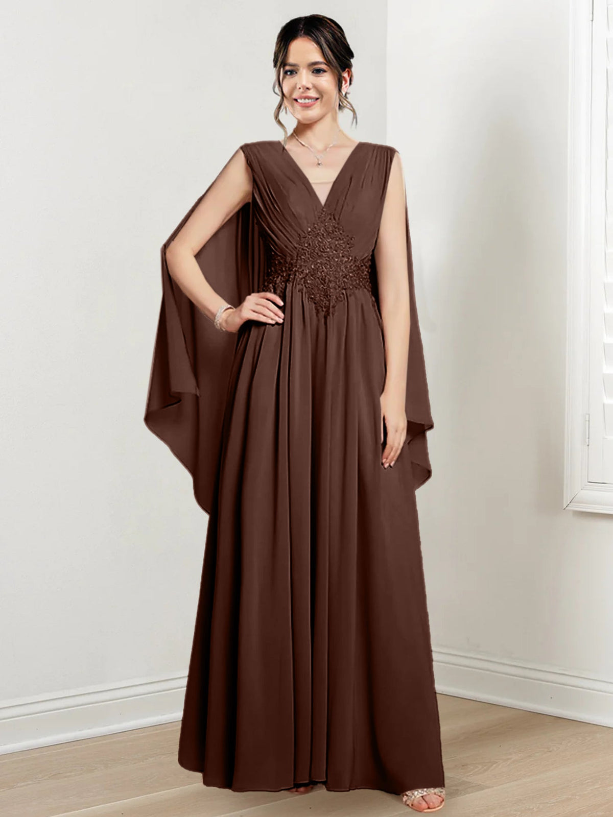 V Neck A Line Long Dress for the Mother of the Bride
