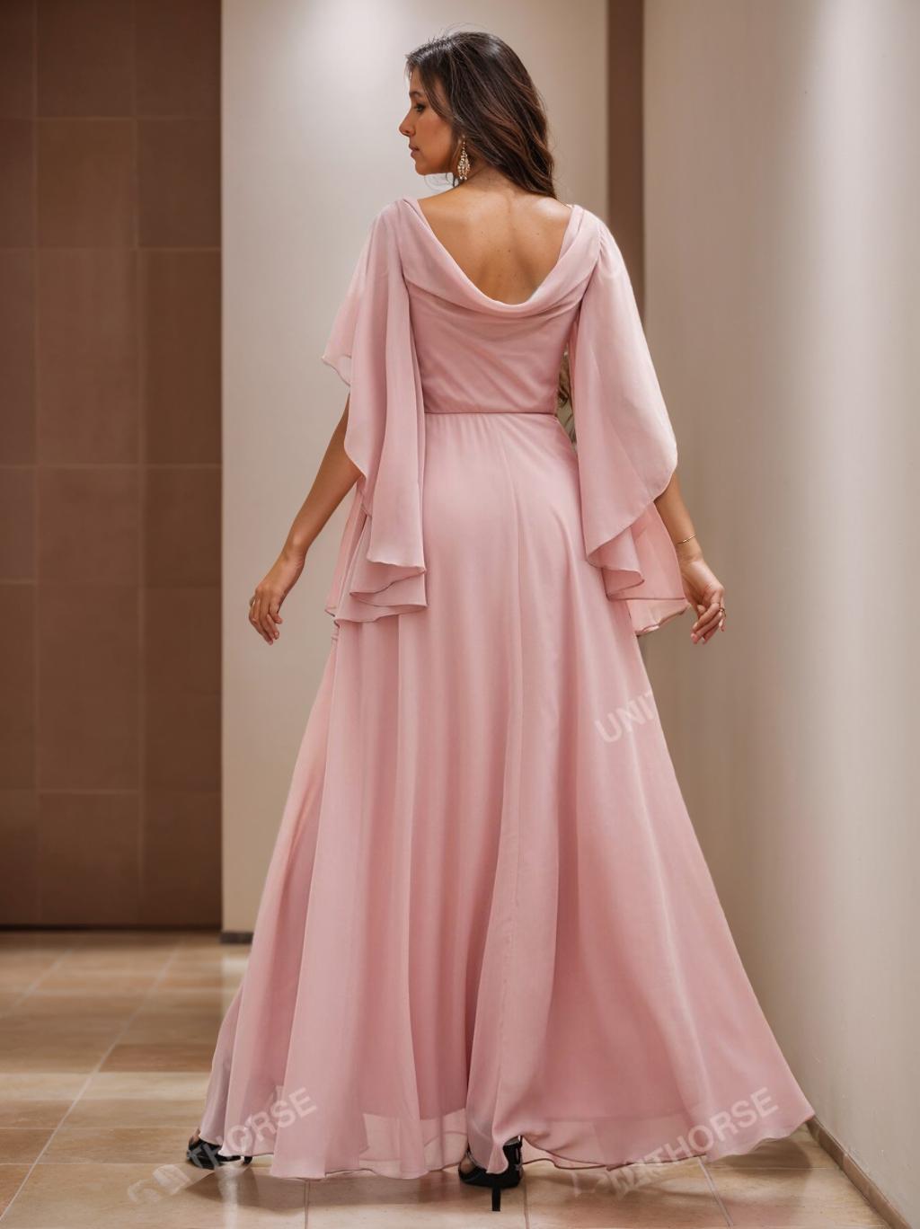 V Neck A Line Long Mother of the Bride Dress with Short Sleeves and Appliques Lace