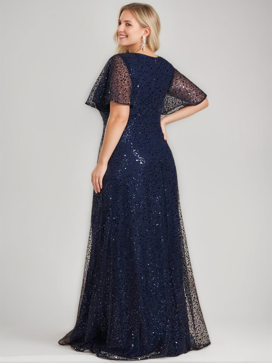 V Neck A Line Long Sequined Dress for Mothers of the Bride and Groom