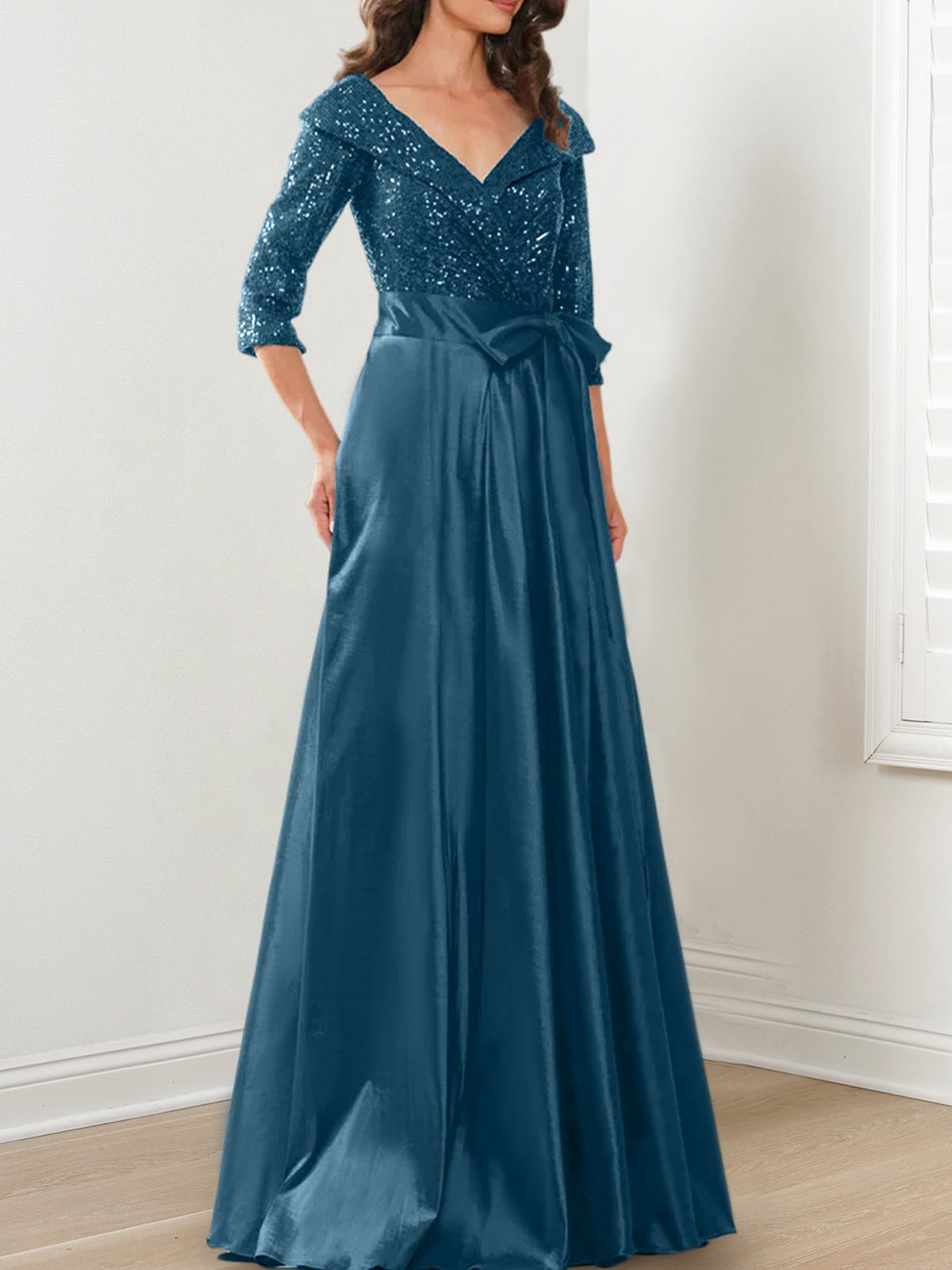 V Neck A Line Gown for the Mother of the Bride