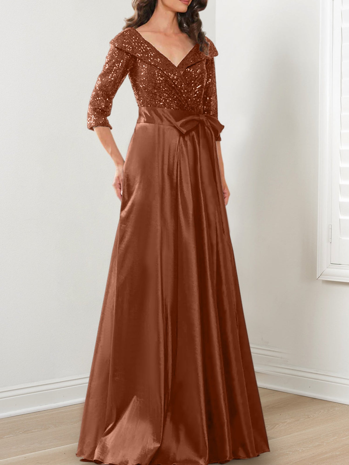 V Neck A Line Gown for the Mother of the Bride