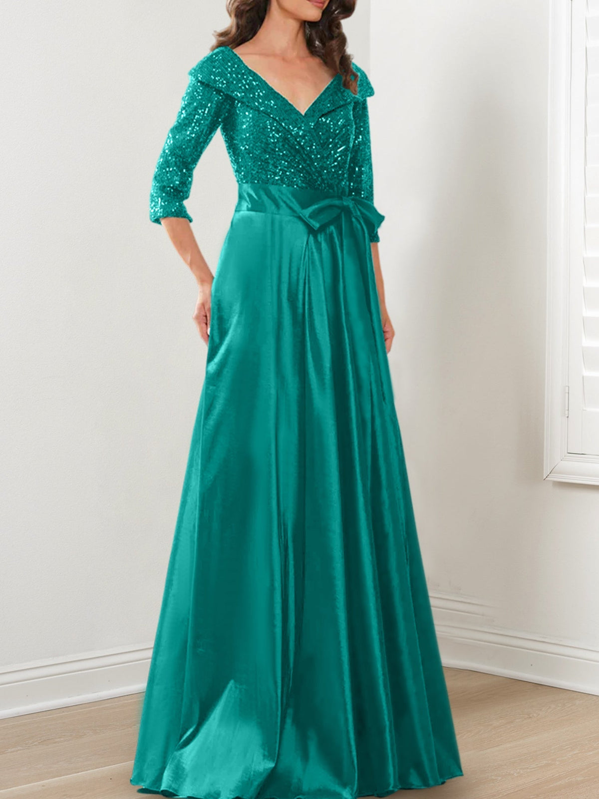V Neck A Line Gown for the Mother of the Bride