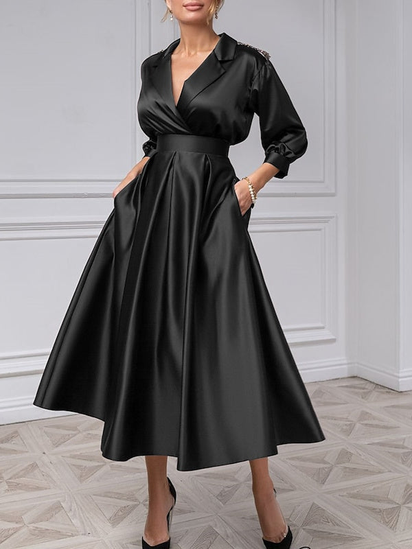 V Neck A Line Gown with 3/4 Sleeves and Beading for the Mother of the Bride