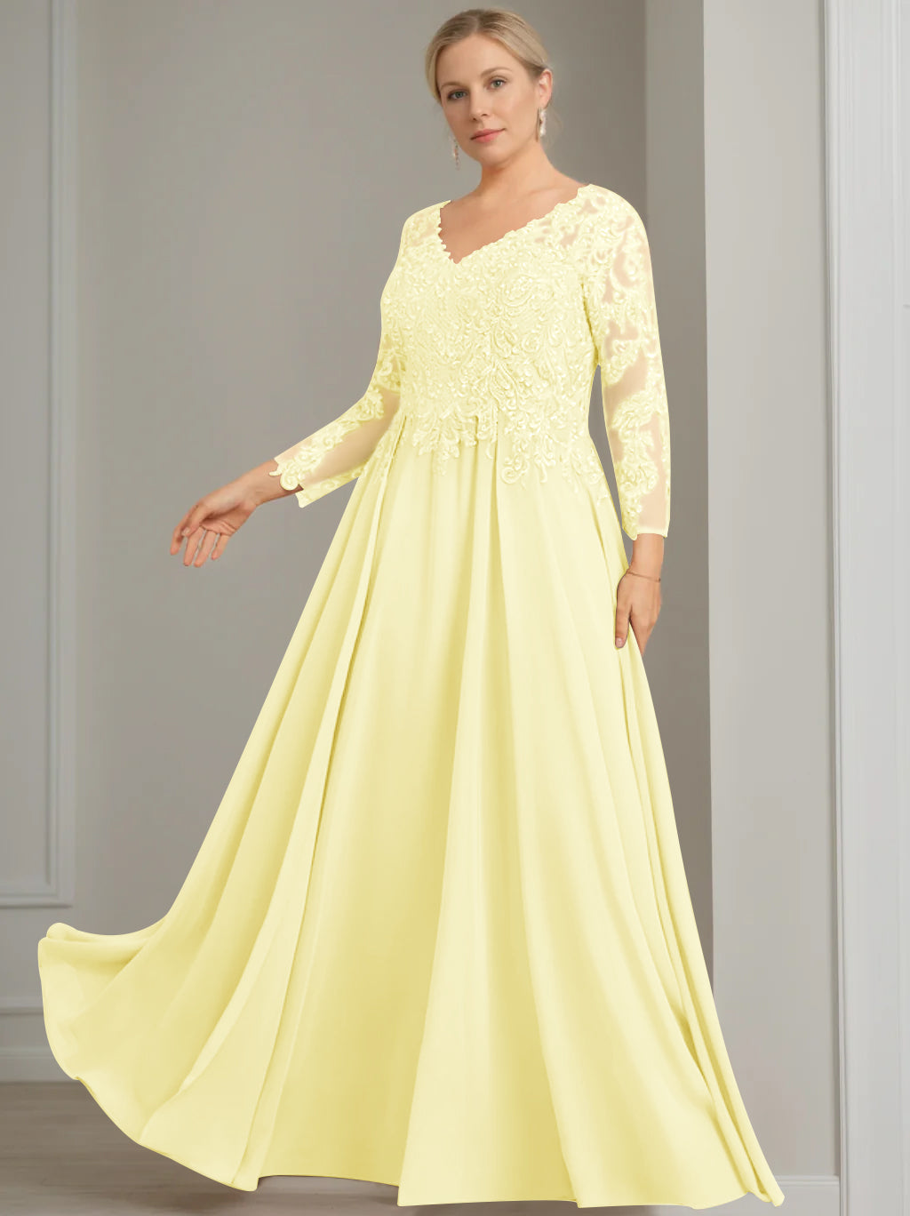 V Neck A Line Gown with 3/4 Sleeves and Sequins for Plus Size Mother of the Bride