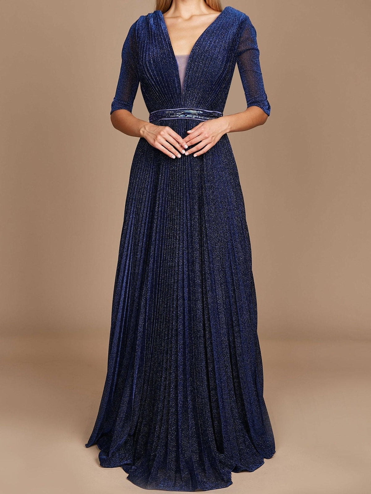 V Neck A Line Gown with 3/4 Sleeves for the Mother of the Bride