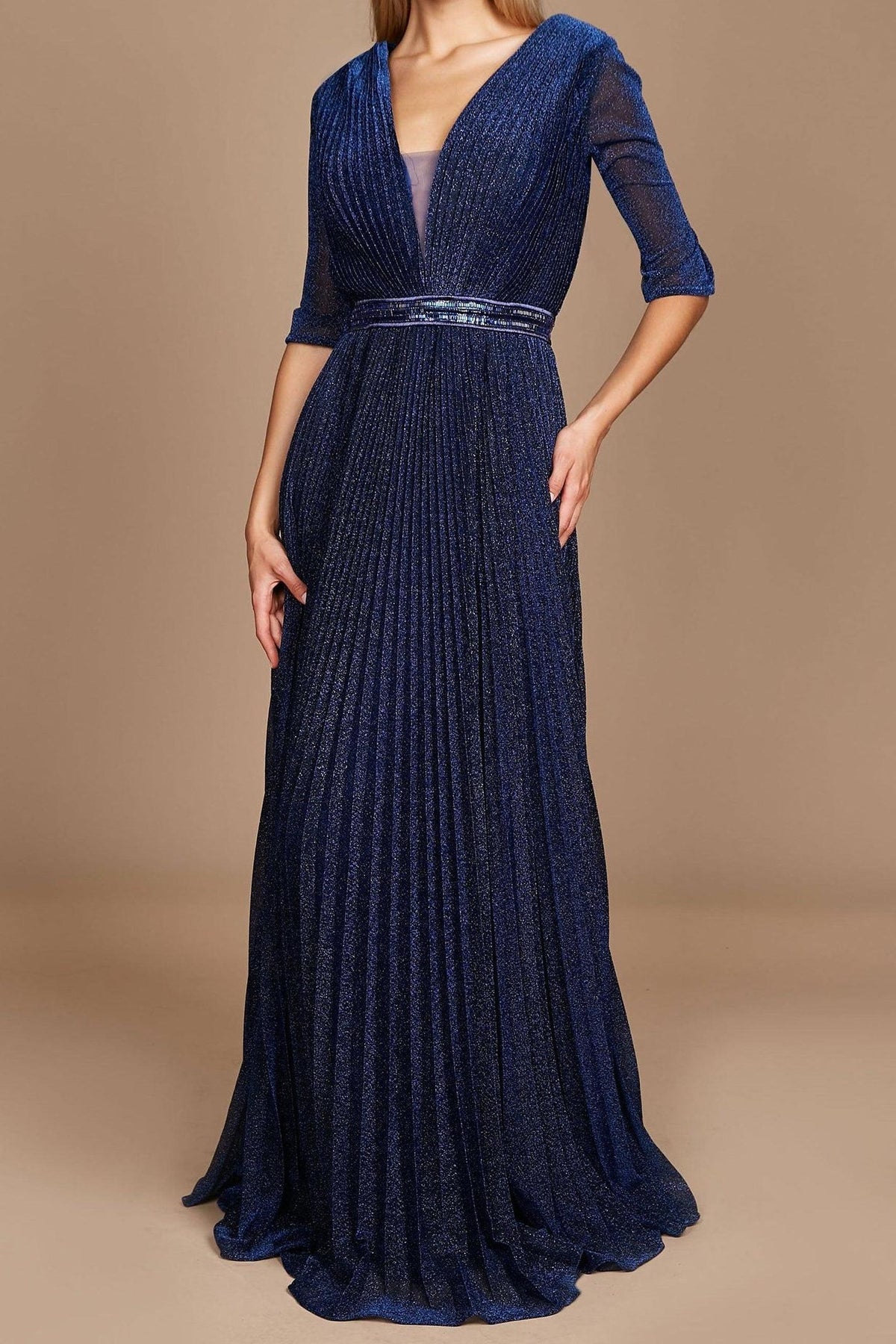 V Neck A Line Gown with 3/4 Sleeves for the Mother of the Bride