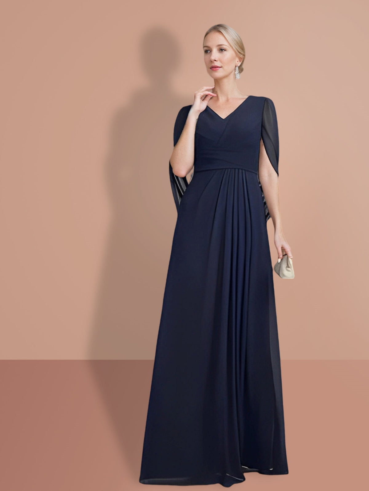 V Neck A Line Mother of the Bride Dress with Half Sleeves