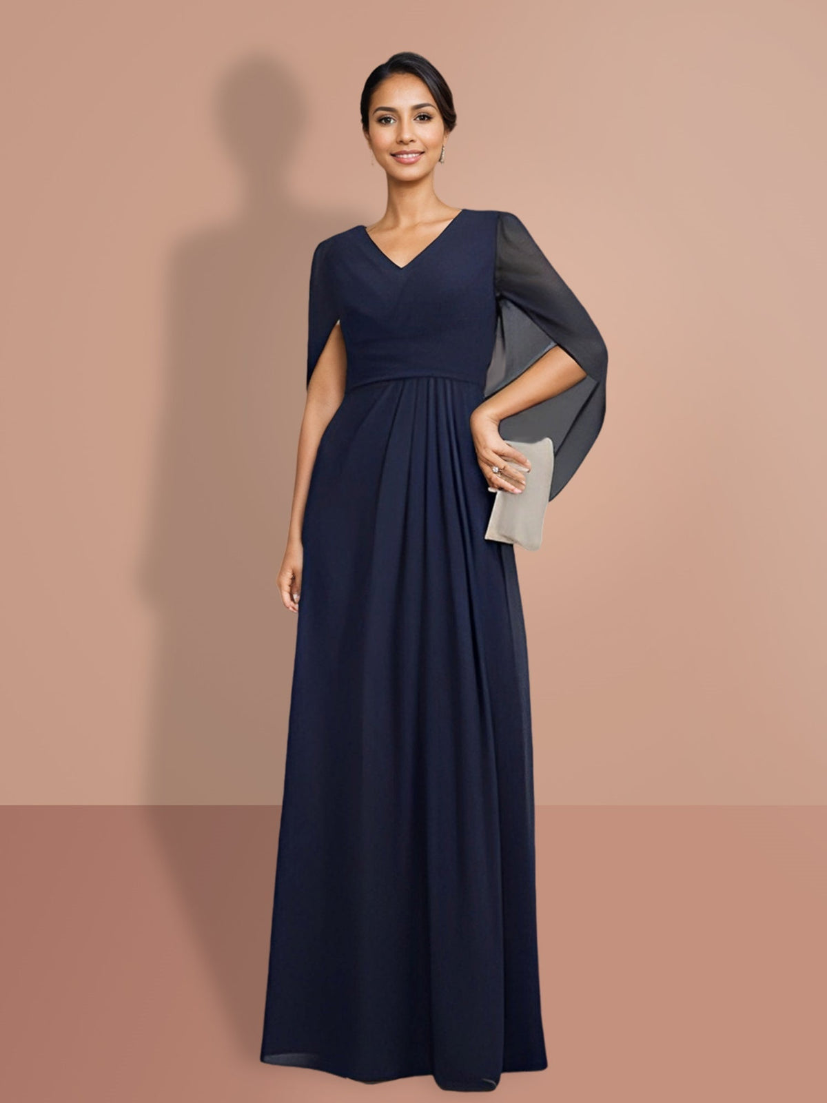 V Neck A Line Mother of the Bride Dress with Half Sleeves