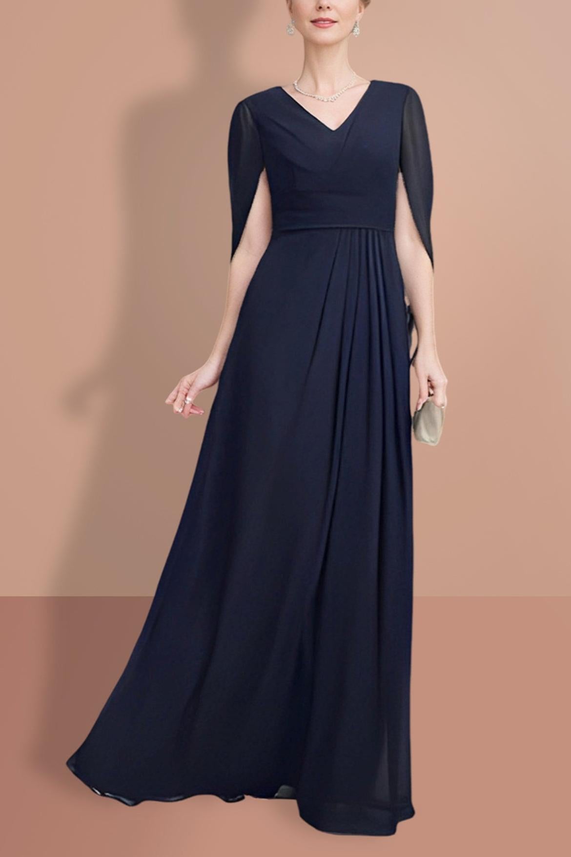 V Neck A Line Mother of the Bride Dress with Half Sleeves