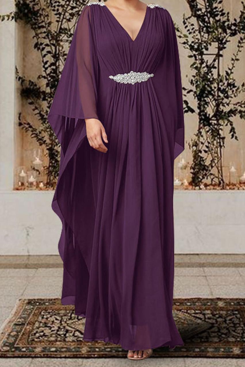 V Neck A Line Mother of the Bride Dress with Rhinestones