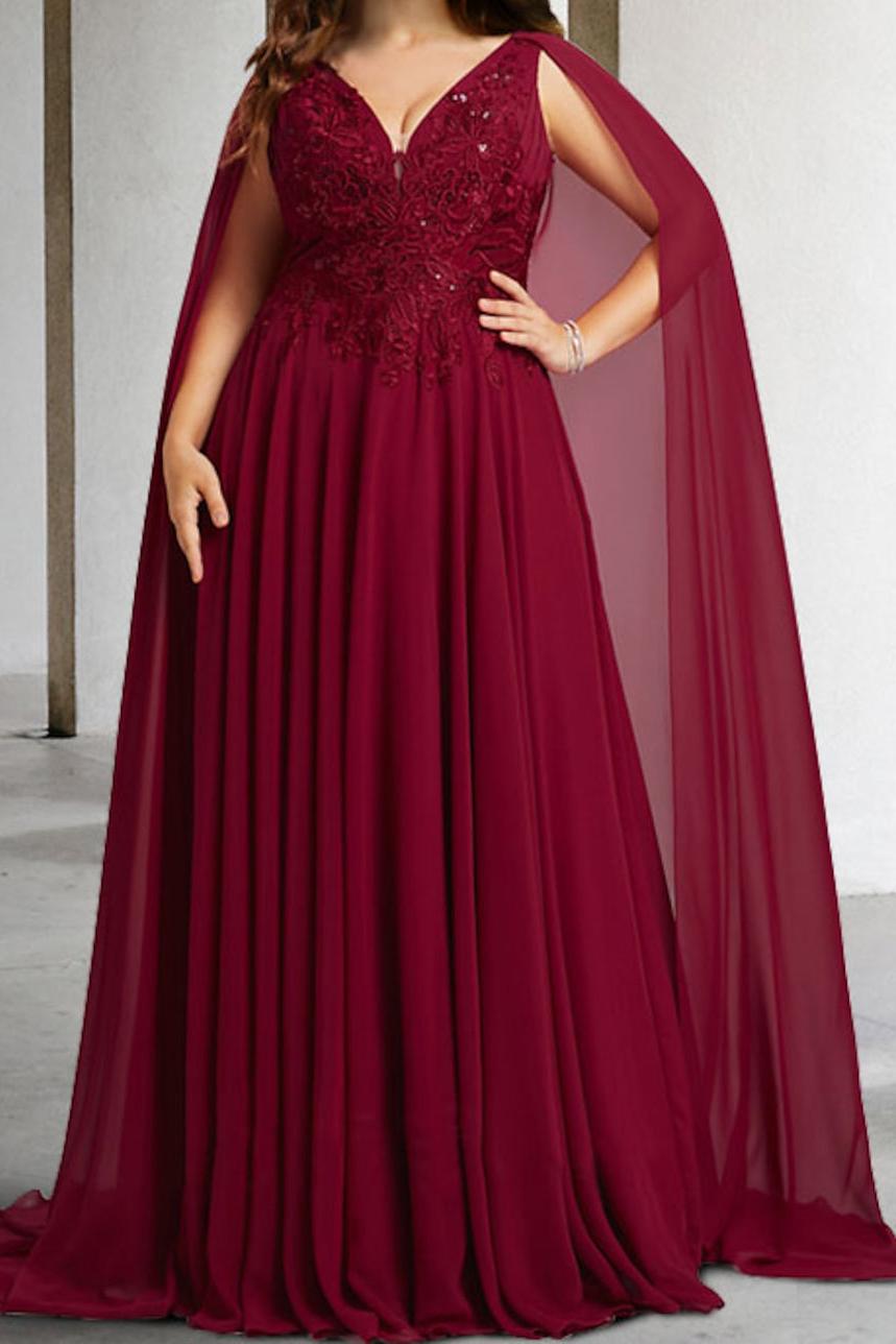 V Neck A Line Mother of the Bride Dress Featuring Applique