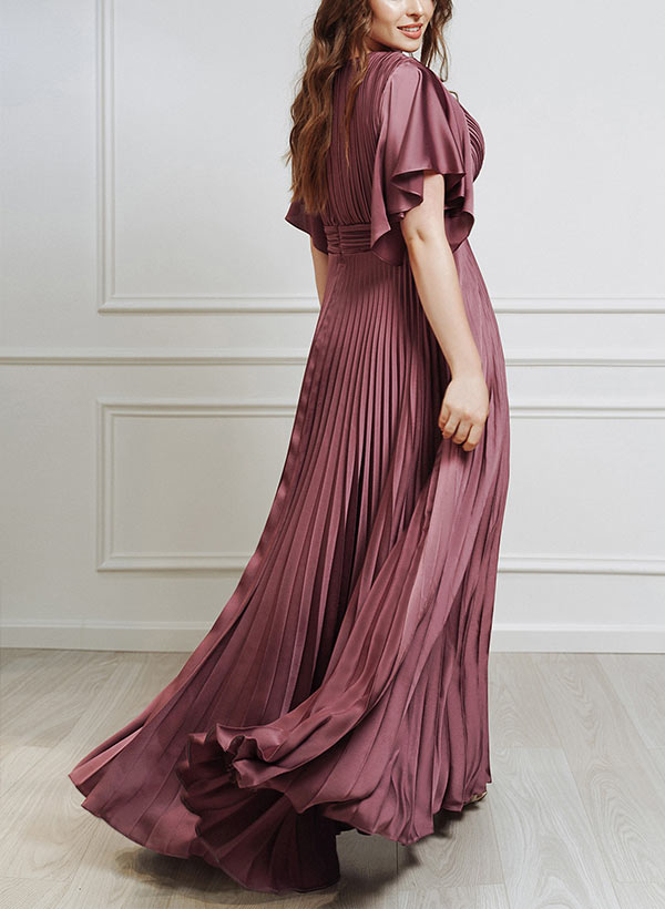 V Neck A Line Short Sleeve Mother of the Bride Dress with Belt