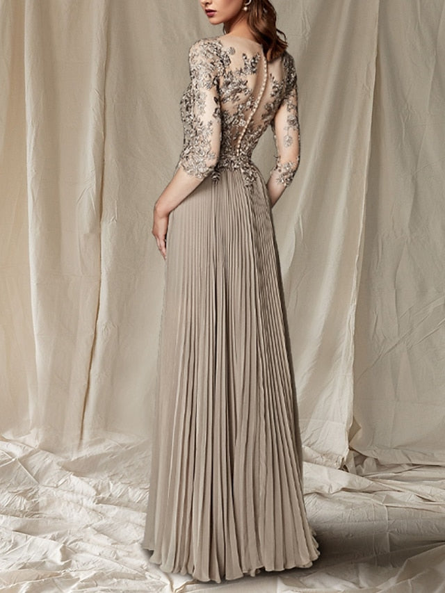 V Neck Long A Line Gown for the Mother of the Bride
