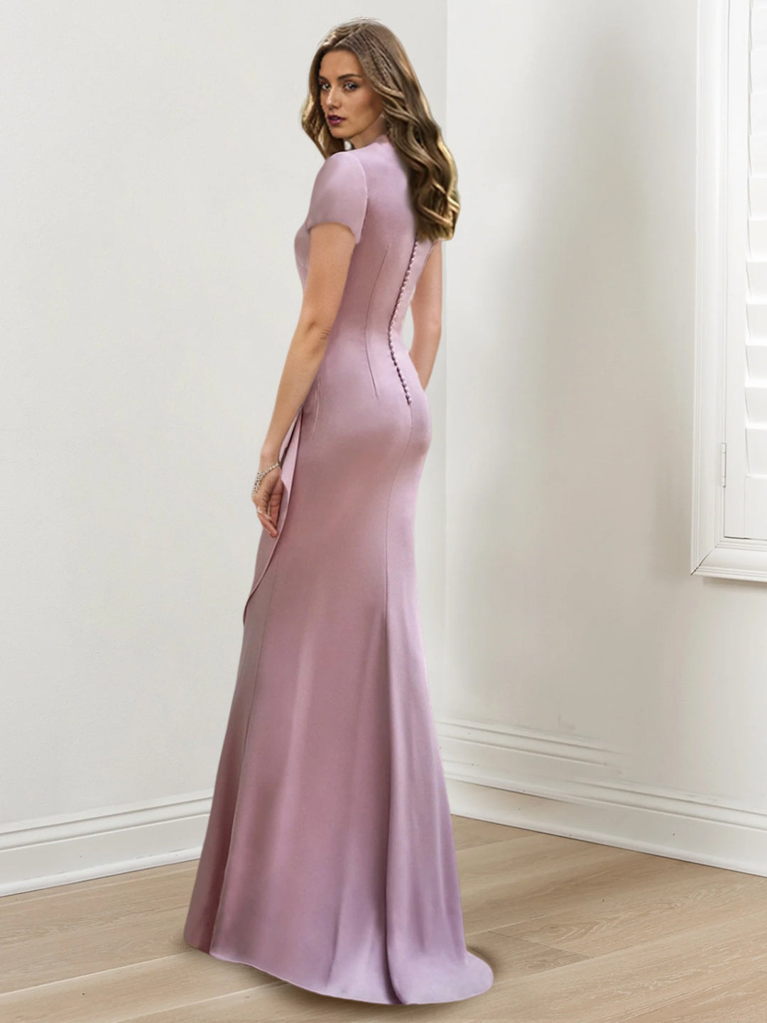 V Neck Long Mermaid Trumpet Mother of the Bride Dress with Ruffles