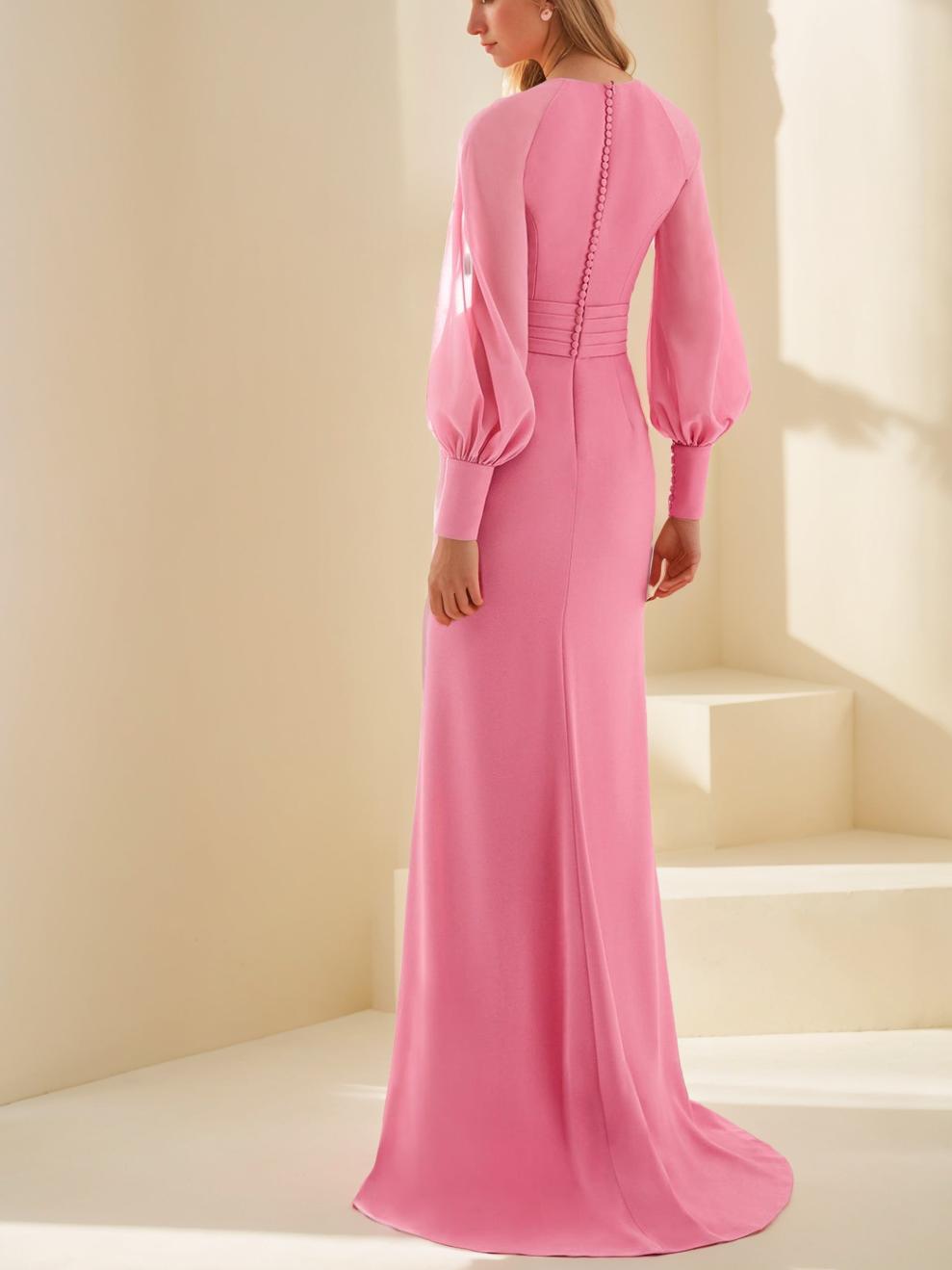 V Neck Long Sheath Gown with Ruffles for the Mother of the Bride