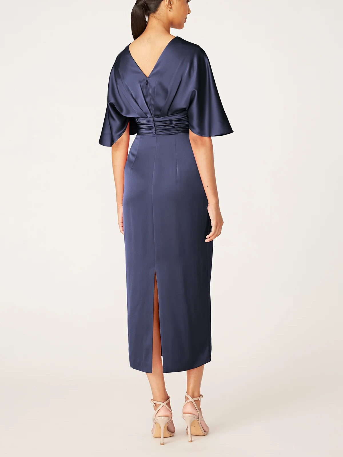 V Neck Half Sleeve Tea Length Sheath Dress with Ruffles for the Mother of the Bride