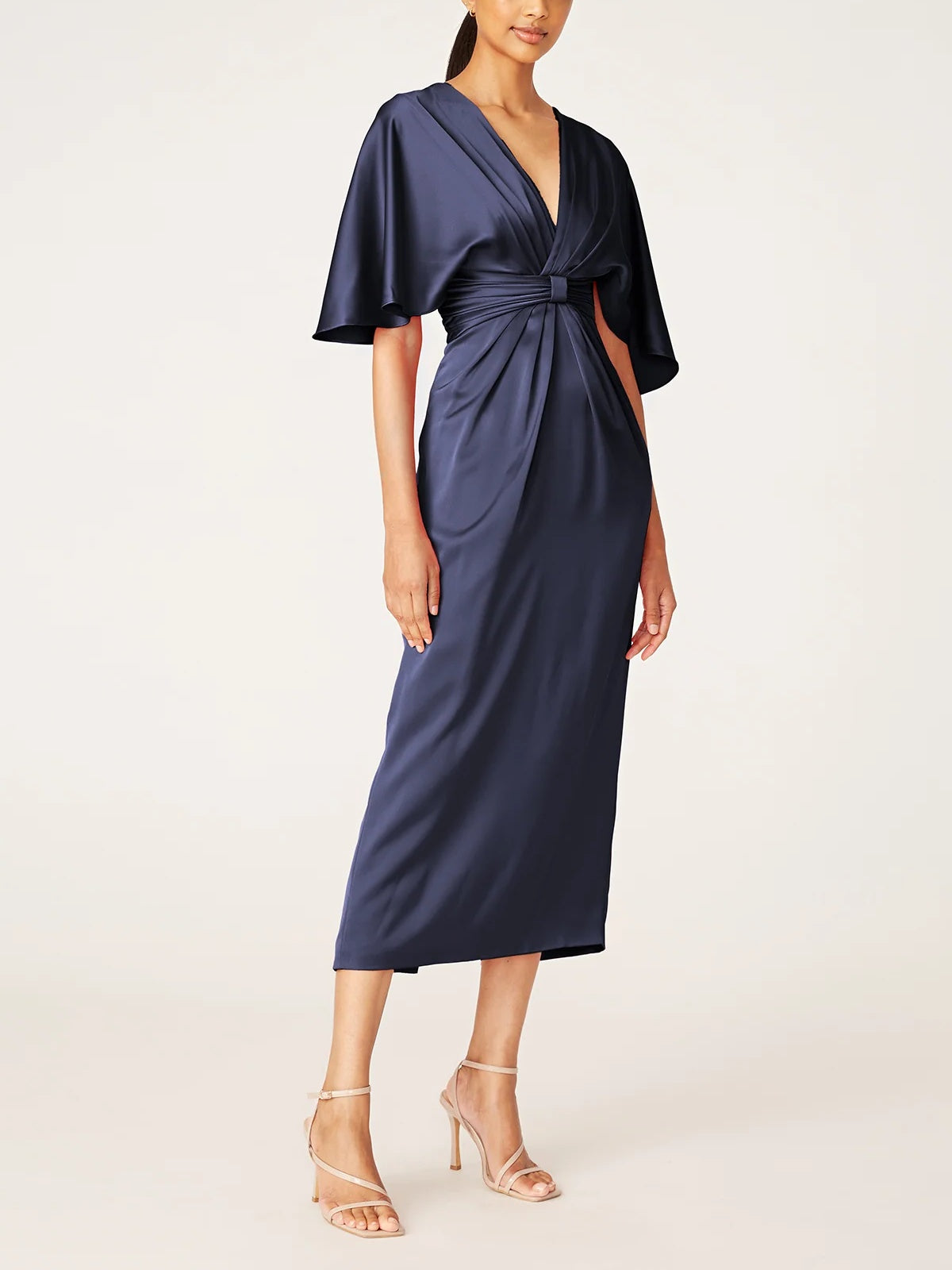 V Neck Half Sleeve Tea Length Sheath Dress with Ruffles for the Mother of the Bride