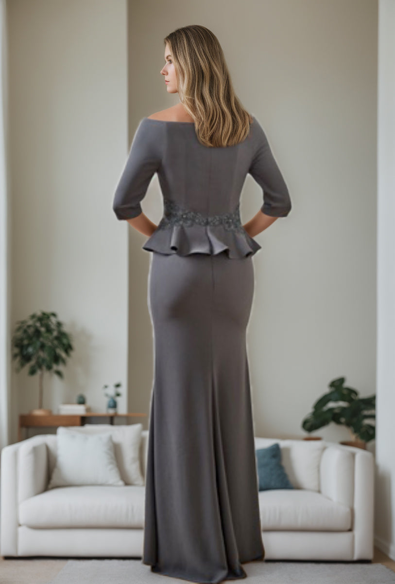 V Neck Mother of the Bride Trumpet Mermaid Dress Featuring Ruffles and Appliques