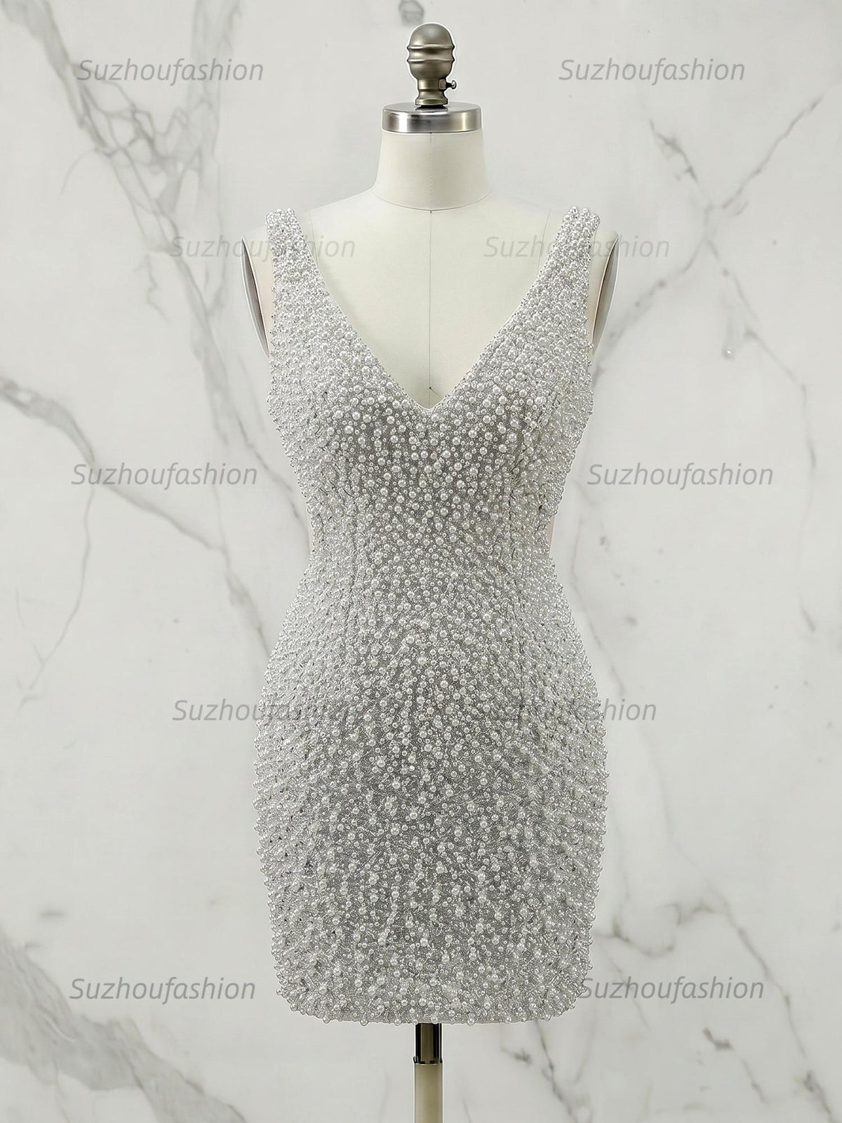 Suzhoufashion V Neck Pearl Embellished Short Homecoming Dress