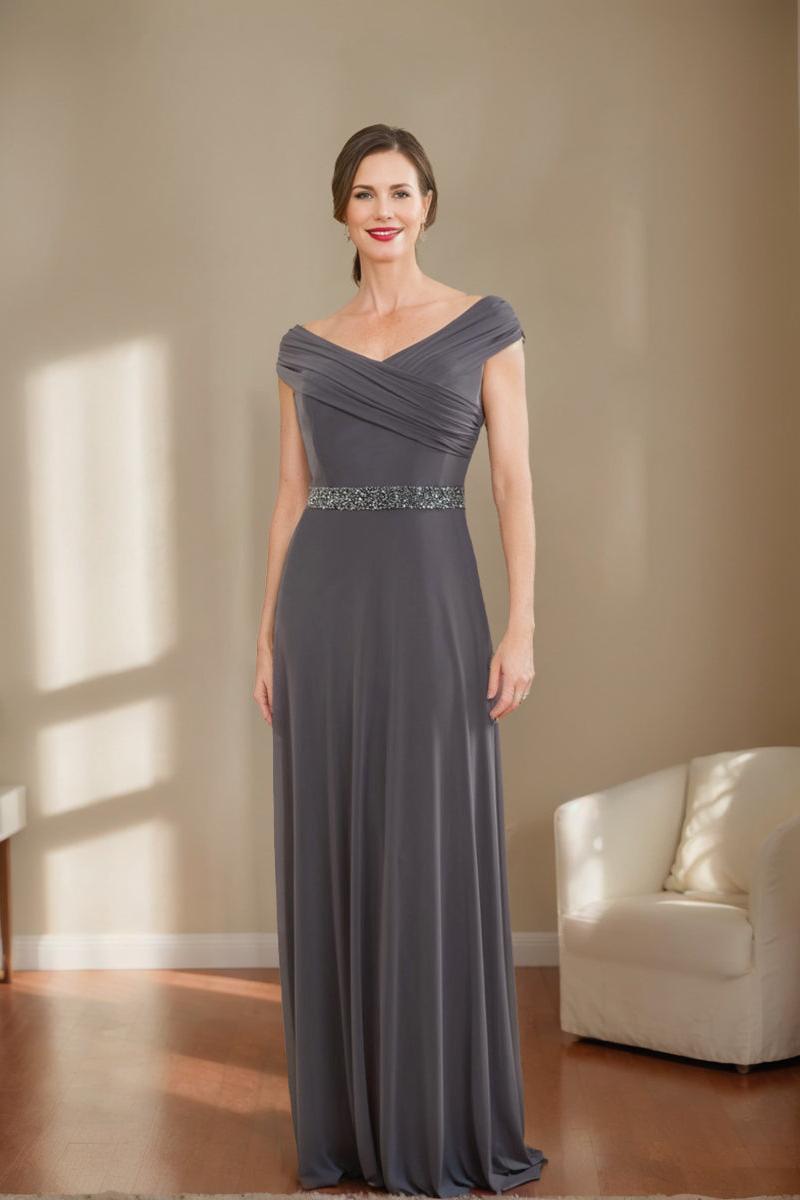 V Neck Ruched Sheath Column Mother of the Bride Dress with Beading