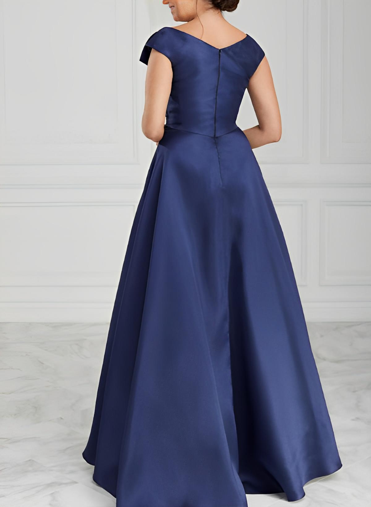 V Neck Satin A Line Mother of the Bride Dress with Ruched Details