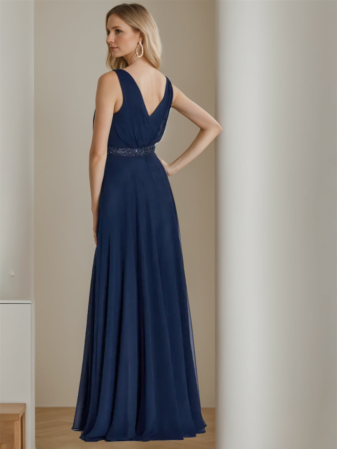 V Neck Sleeveless A Line Long Mother of the Bride Dress