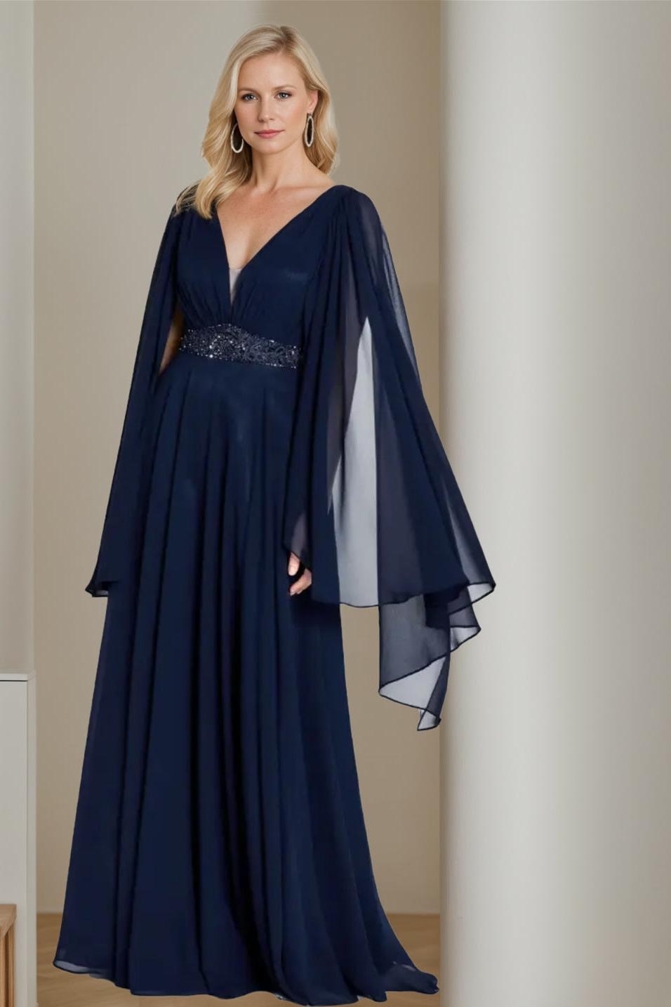 V Neck Sleeveless A Line Long Mother of the Bride Dress