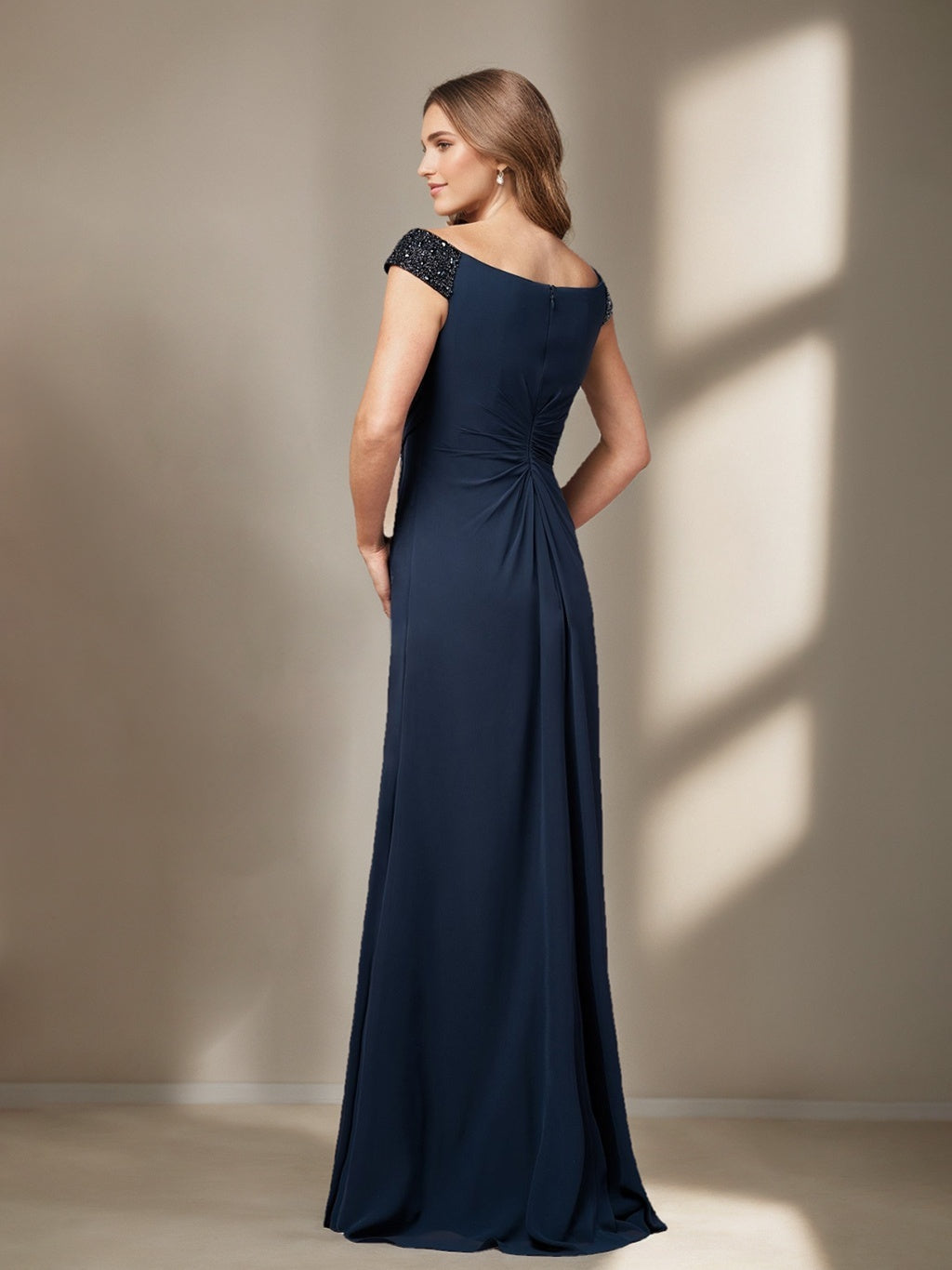 V Neck Sleeveless Plus Size A Line Long Mother of the Bride Dress with Sequins and Ruffles