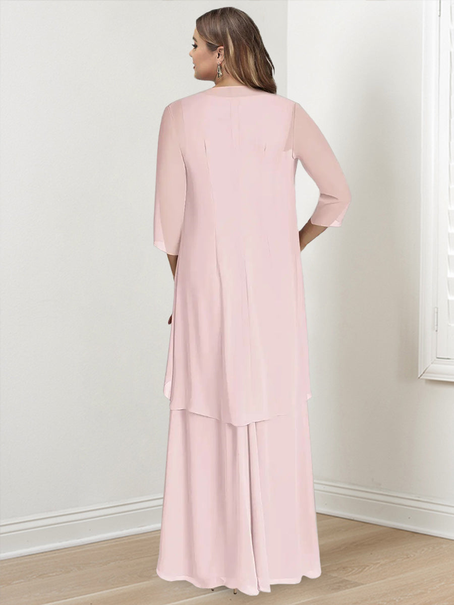 V Neck Sleeveless Plus Size Long Mother of the Bride Sheath Dress with Wrap