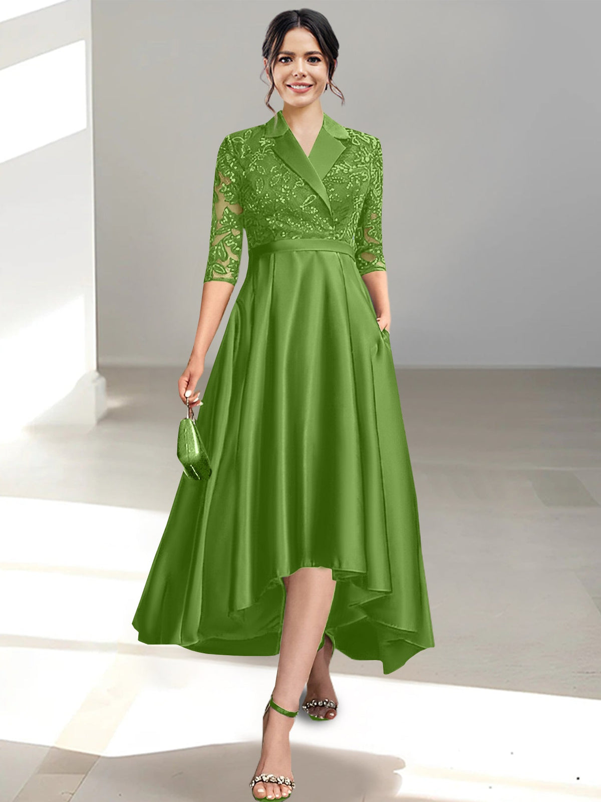 V Neck Tea Length Sheath Column Dress for the Mother of the Bride