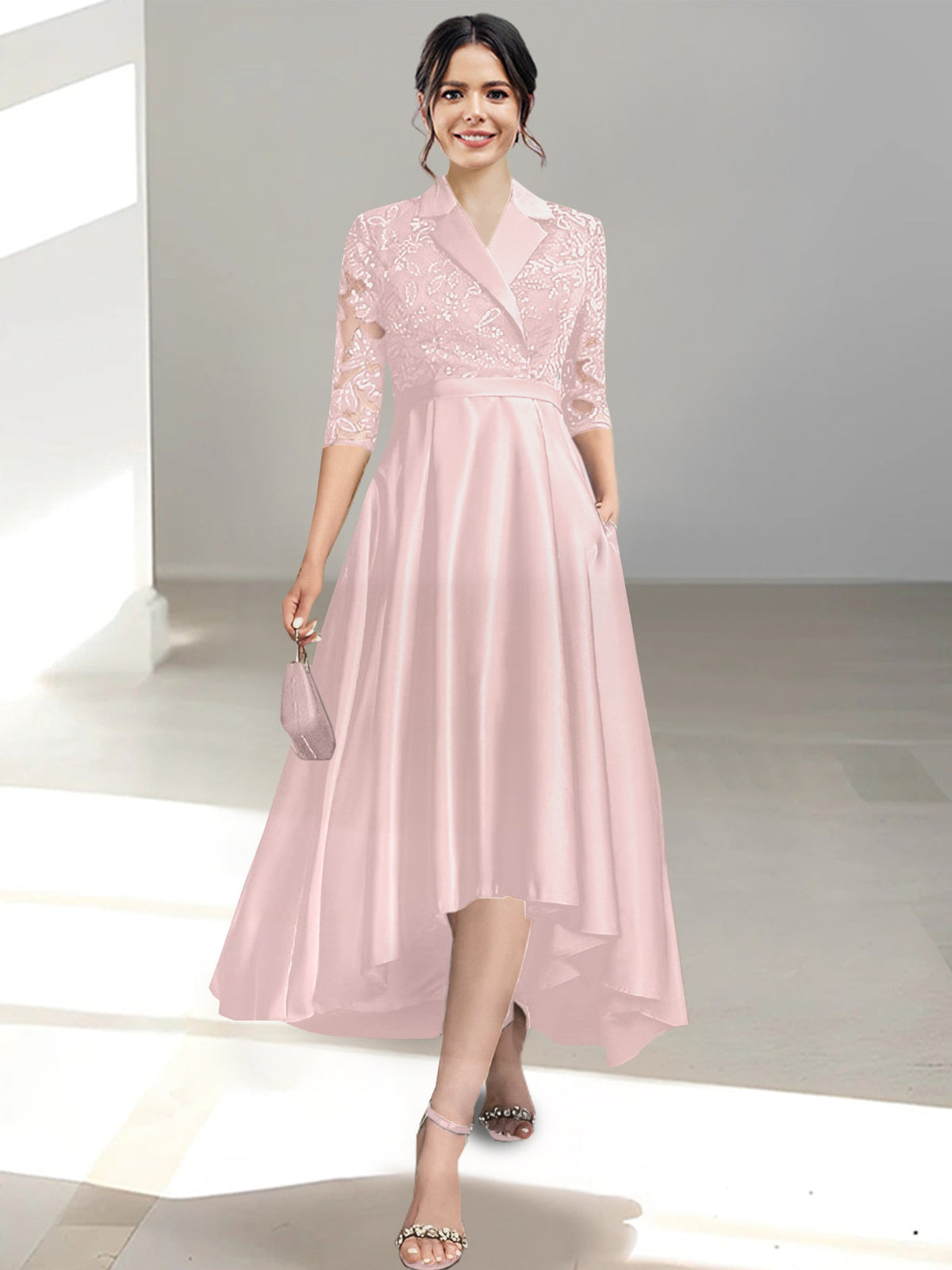V Neck Tea Length Sheath Column Dress for the Mother of the Bride