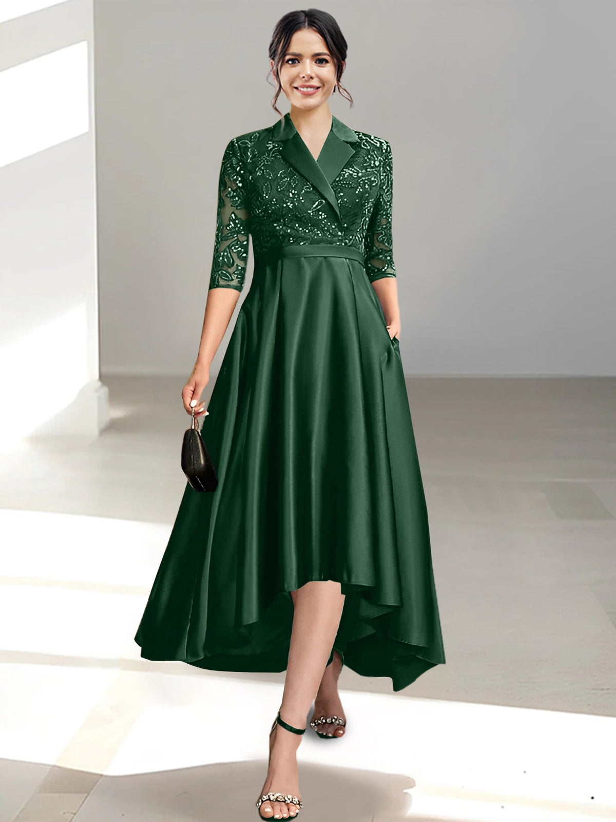 V Neck Tea Length Sheath Column Dress for the Mother of the Bride